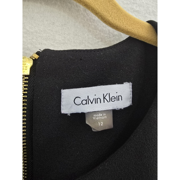 Calvin Klein Black Sleeveless Shift Dress. Gold ZipperStretch Ladies 12 - Picture 2 of 7